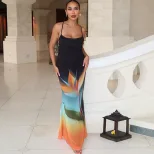 Elegant Abstract Print Maxi Dress Sexy Backless Mid Waist Bodycon Fit Perfect for Parties and Sp