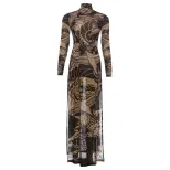 Fashionable Sheer Long Sleeve High Neck Top Sexy High Slit Design Spring Collection for Women Wh