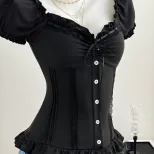 Summer Womens T Shirt Sweet Style Puff Sleeves Bow Tie Design Casual Wear Ready to Ship OEM ODM