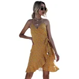 Floral Print Dress Asymmetrical Ruffle Hem Sleeveless Trendy Design Perfect for Summer Events Wh