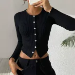 Womens Cropped Long Sleeve T Shirt Minimalist Style Chic Design Spring Summer Fashion Wholesale