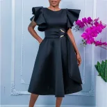 Elegant Ruffled Sleeve Waist Tie Dress Summer Fashion Perfect for Parties and Special Occasions