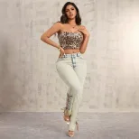 Loose Fit Wide Leg Denim Trousers Tie Decoration Straight Cut Casual Style Wholesale Available