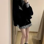 Womens Two Piece Set Spring Casual Jacket and Skirt Slim Fit Available in Black Wholesale Sizes S