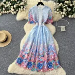 Gradient Floral Maxi Dress for Women Elegant Lace Details Summer Fashion low MOQ