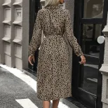 Leopard Print Long Sleeve Dress Autumn Fashion Casual Style Comfortable Fit Wholesale Available