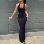 Summer Womens Backless Bodycon Dress Solid Color Halter Neck Sexy Style Perfect for Parties and