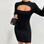 Bodycon Knit Mini Dress Long Sleeve Hollow Out Design Slim Fit Autumn Winter Fashion Wholesale A