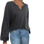 Womens Loose Fit Long Sleeve T Shirt Casual Minimalist Style Spring Summer Versatile Everyday We