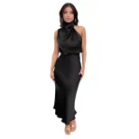Sleeveless Satin Dress Elegant Solid Color Lightweight Fabric Spring Summer Evening Wear Wholesa