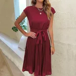 Casual Summer Dress Simple Solid Color Pleated Design Comfortable Fit Perfect for Everyday Wear