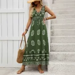 Sleeveless Bohemian Print Dress Vacation Style Adjustable Straps Comfortable Fabric Wholesale Av