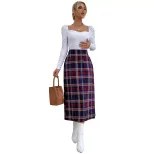 Plaid A Line Skirt Slim Fit Wool Blend Stylish Design Spring Fall Fashion for Women Wholesale Av