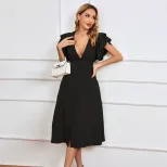V Neck A Line Dress Sexy Backless Design Mid Length Spring Summer Collection Wholesale Womens Fa