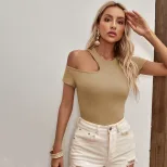 Knitted Slim Fit T Shirt Sexy Hollow Shoulder Design Trendy Casual Wear for Women Wholesale Avai
