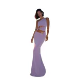 Asymmetrical Shoulder Bodycon Dress Stylish Color Block Design Sexy Split Hem Perfect for Autumn