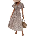 Summer Womens Dress Short Sleeve Leopard Print Mid Length Casual Wear for Parties or Daily Use O
