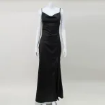 Satin Evening Dress Sexy High Slit Backless Long Length Elegant for Parties and Formal Events Wh