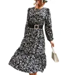 Womens Long Sleeve Black Floral Dress Elegant Design Autumn Winter Style Wholesale Available OEM