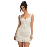 Summer Womens Dress Fashionable Sweet Elegant Design Wave Pattern Tie Neck Sleeveless Wholesale