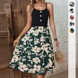 Floral Print Spliced Cami Dress Summer Fashion Elegant Style Comfortable Fit Available for Whole