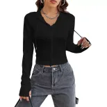 Womens Long Sleeve Zip Up Cardigan Street Style Spring Summer Fashion Trendy Design Wholesale Av