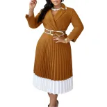 Color Block A Line Dress Long Sleeve Pleated Solid Color Autumn Winter Fashion for Women Wholesa