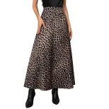 Vintage Leopard Print A Line Midi Skirt Flattering Fit Stylish Draping Versatile Casual Wear Who