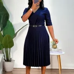 V Neck Pleated Dress Solid Color Fashionable Elegant Perfect for African Occasions Wholesale Ava