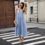 V Neck Denim Maxi Dress Fashionable Sleeveless Casual Style Perfect for Summer Vacations Wholesa