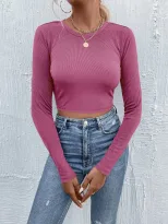 Womens Color Block Long Sleeve T Shirt Round Neck Slim Fit Casual Style Perfect for Everyday Wea