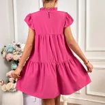 Loose Fit Solid Color Pleated Dress Womens Fashion Casual Style Versatile for Daily Wear Wholesa