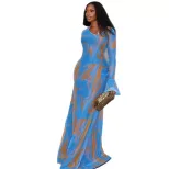 Tie Dye Maxi Dress Lightweight Sheer Slim Fit Flared Sleeves Casual Wear for Spring Summer Whole