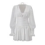 Elegant Long Sleeve Dress Sexy Deep V Neck Shiny Mesh Fabric Includes Inner Layer Perfect for Fa