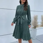 Floral Print Long Sleeve Dress Multi Color Wrinkled Fabric Elegant Style Perfect for Spring and