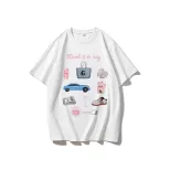 Womens Summer Loose Fit Cotton T Shirt Hand Painted Floral Print Casual Round Neck Short Sleeve