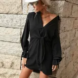 Black Loose Fit Shirt Dress French Style Collared Versatile for Casual or Formal Occasions Whole