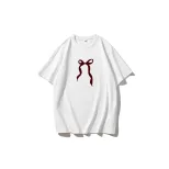 Womens Vintage Bow Print T Shirt Summer Casual Style Loose Fit Round Neck Short Sleeve 100 Cotto