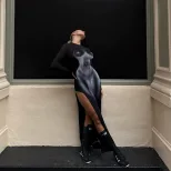 3D Body Print Long Sleeve Bodycon Dress Stylish Slim Fit Spring Fashion Perfect for Parties and