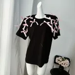Loose Fit Short Sleeve T Shirt Cute Ribbon Bow Design Soft Cotton Fabric Casual Style Perfect fo