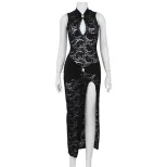 Lace Cheongsam Dress Sleeveless Slim Fit High Slit Elegant Design Perfect for Parties and Specia