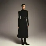 High Neck Long Sleeve A Line Dress Waist Defining Solid Color Elegant Design Autumn Winter Fashi
