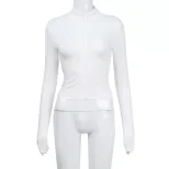 Womens Long Sleeve Zip Up Cardigan Slim Fit Half High Neck Trendy Style Perfect for Casual Outin