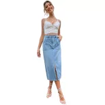 A Line Split Hem Denim Skirt Elegant Design High Waist Comfortable Fit Casual Wear Spring Summer