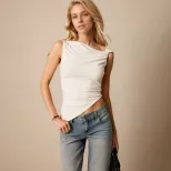 Womens Backless Tie Detail T Shirt Slim Fit Sleeveless Casual Style Spring Summer Collection Who
