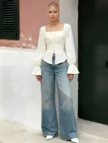 French Style Square Neck Puff Sleeve Chiffon Blouse Slim Fit High Split Vintage Design Perfect f