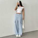 【佰分之衣】2025新款欧洲跨境清新简约工装风条纹系带阔腿裤夏季