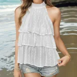 Womens Summer Layered Halter Top White Lightweight Fabric Trendy Design Perfect for Casual Outin