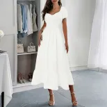 French Vintage Puff Sleeve A Line Midi Dress Waist Defining Flattering Fit Elegant Style Wholesa