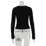 Fashionable Womens Long Sleeve T Shirt Sexy Design Round Neck Button Detail Casual Streetwear Wh